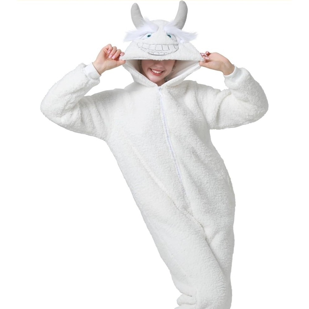 Fuzzy Yeti Abominable Snowman Pajamas Costume Christmas Halloween 1 Piece XL